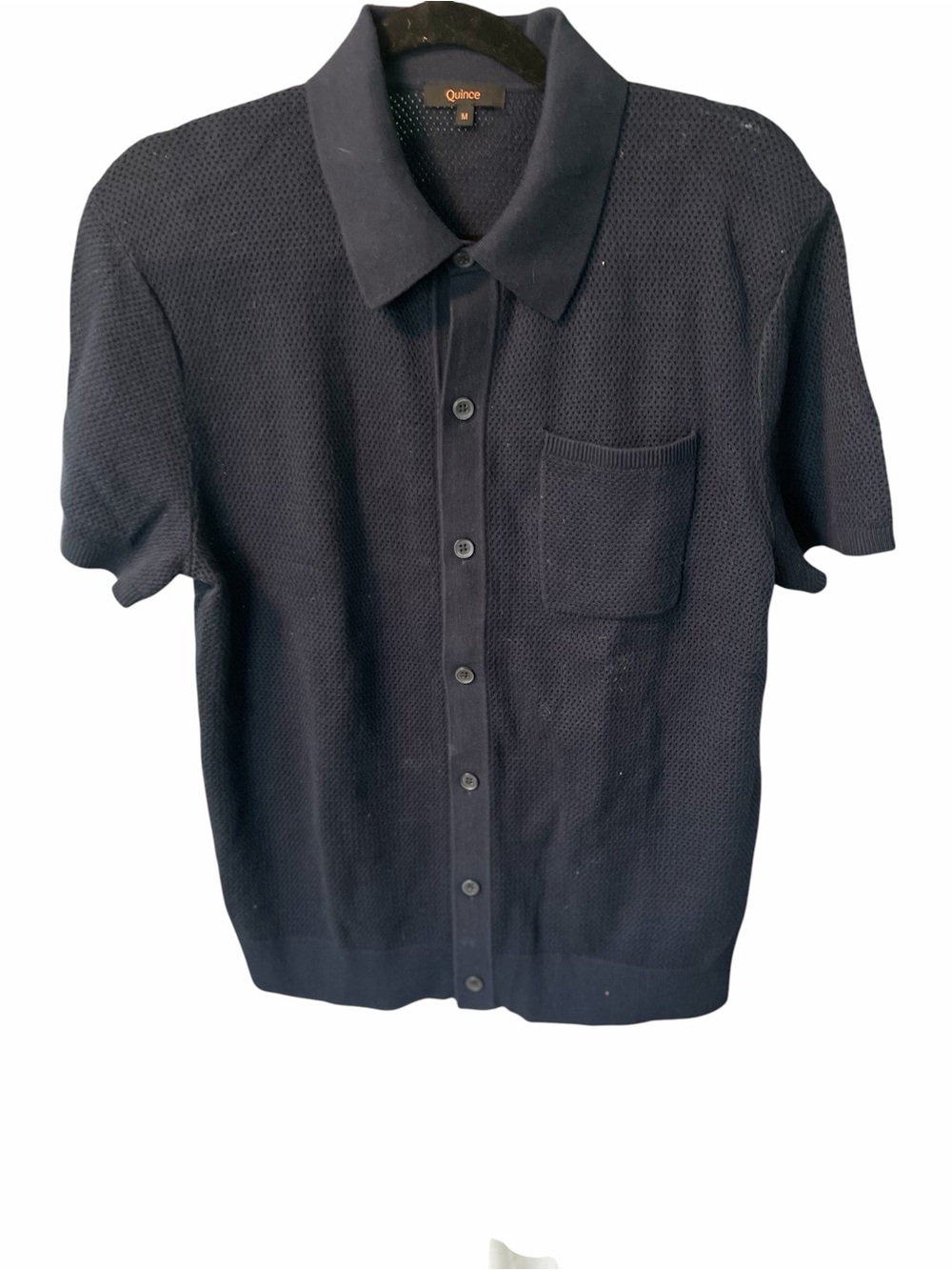 Quince Men's Short-Sleeve Button Front Knit Polo - navy